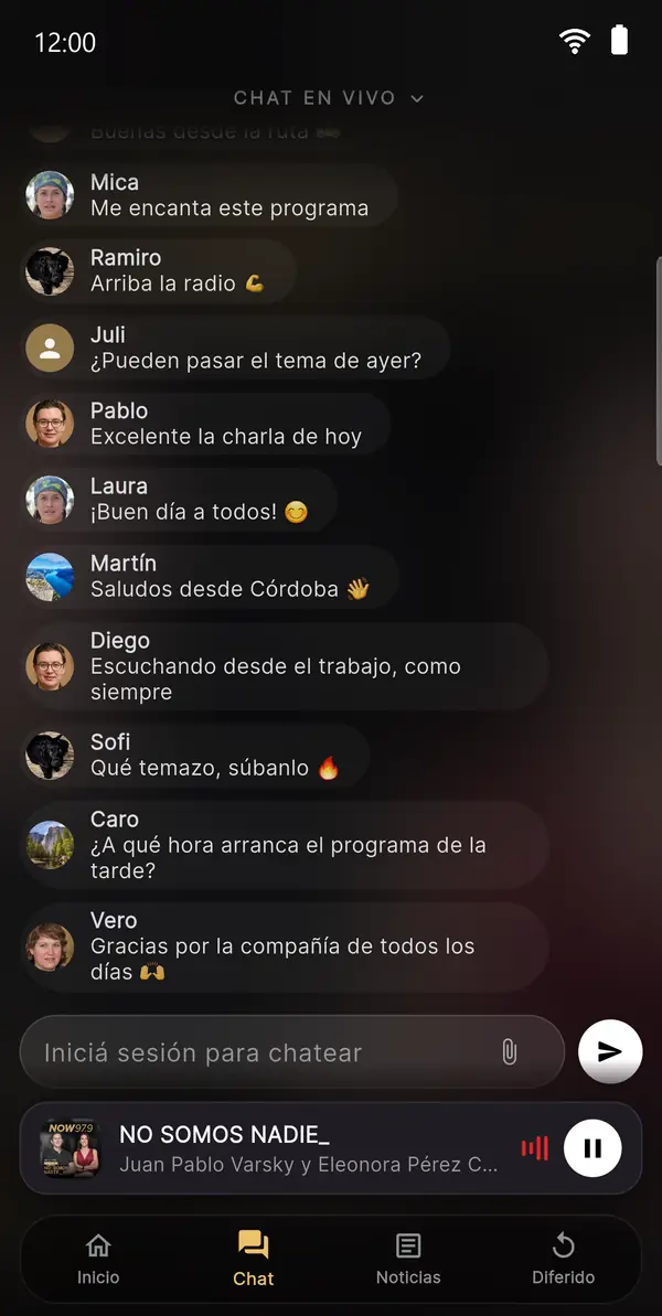 Chat en vivo de la app de Now 97.9