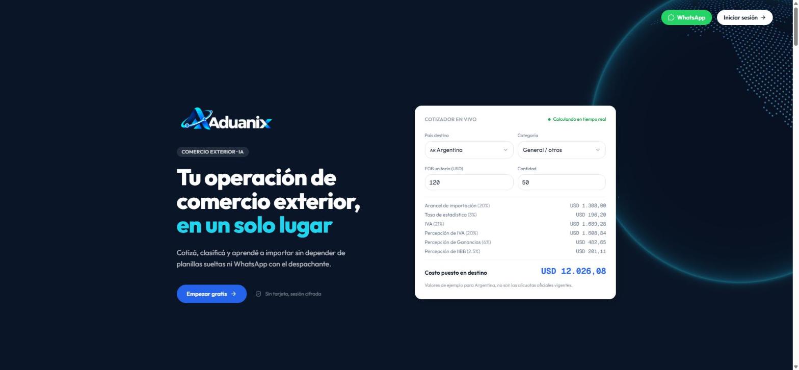 Captura de Aduanix, plataforma de comercio exterior