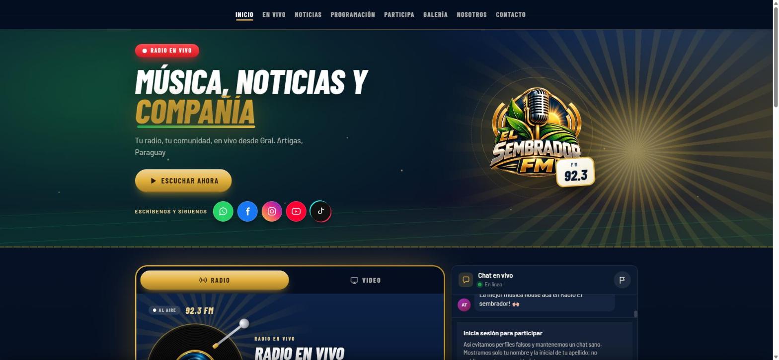 Captura de Radio El Sembrador FM, sitio de radio 92.3 FM